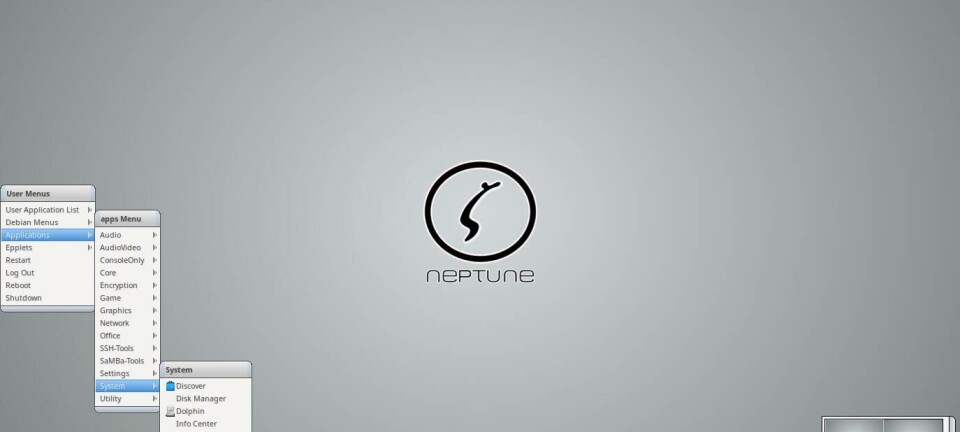 Neptune 8.1 showing the spartan but working Enlightenment desktop session.