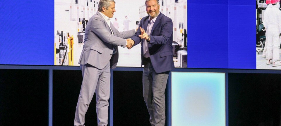 Christoph Schell (left), executive vice president, chief commercial officer and general manager of Sales, Marketing and Communications at Intel, and Kevin O’Buckley, senior vice president and general manager of Foundry Services at Intel, speak during Intel’s products update and go-to-market event at Intel Vision 2025 in Las Vegas