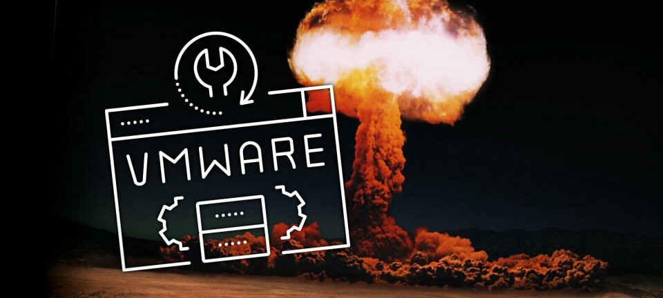 VMware graphic placed over a nuclear fireball