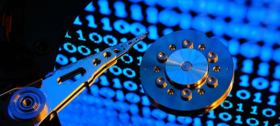 A hard disk drive platter with 1s and 0s projected onto it