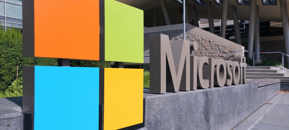 Grey letters spelling out Microsoft at its HQ in Remond, Washington