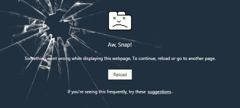 Screenshot of Chrome's 'Aw, snap!' error message