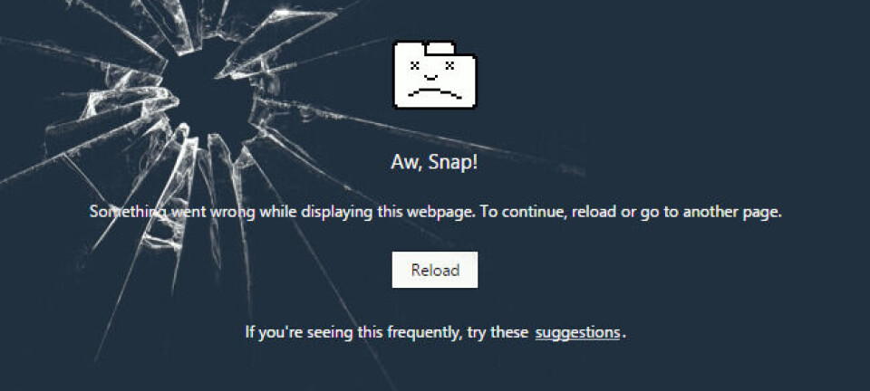 Screenshot of Chrome's 'Aw, snap!' error message