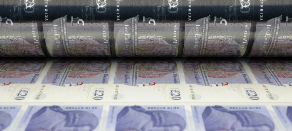 printing press making UK GBP 20 pound notes