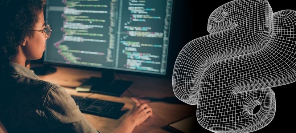 Someone programming on a PC besides the Python language logo