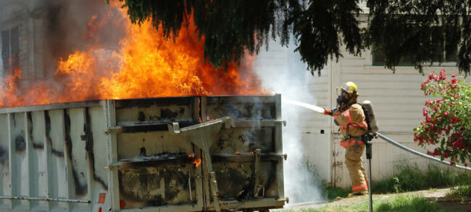 A burning dumpster