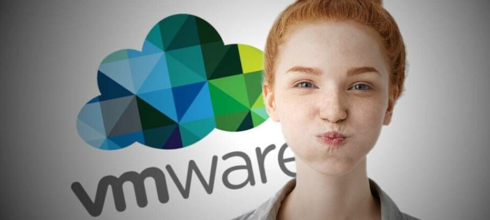 VMware logo behind someone holding their breath