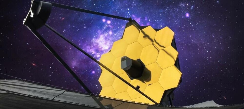 Close up rendering of the James Webb space telescope against a space background