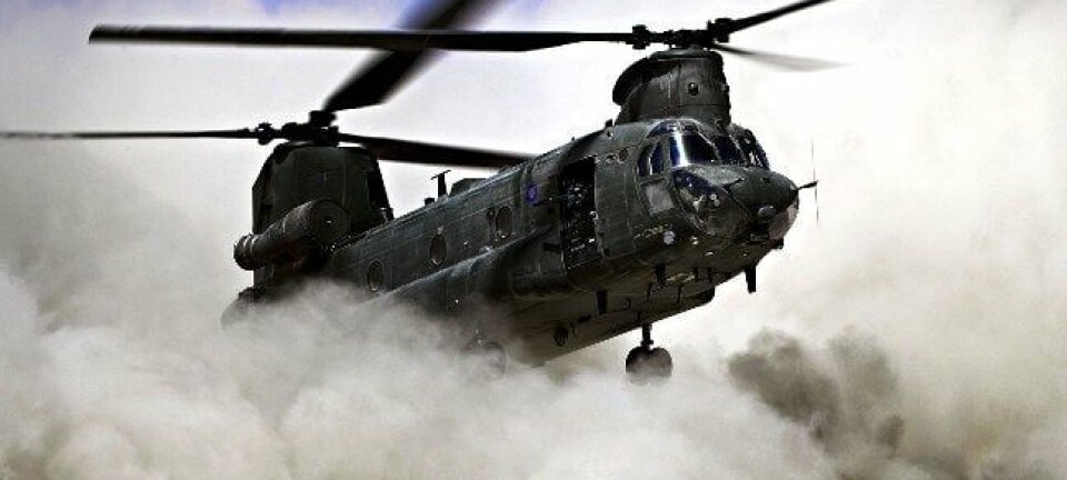 RAF Chinook throws up dust cloud. Pic: MoD under Open Government Licence
