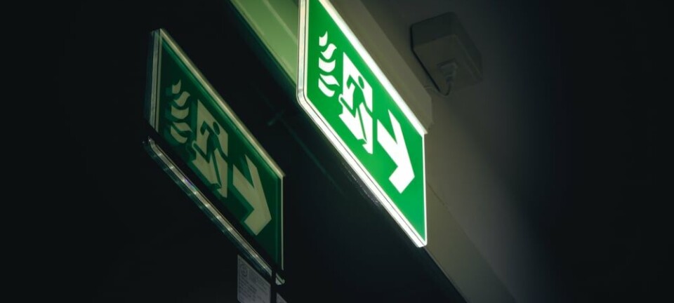 Heading out of the door marked exit