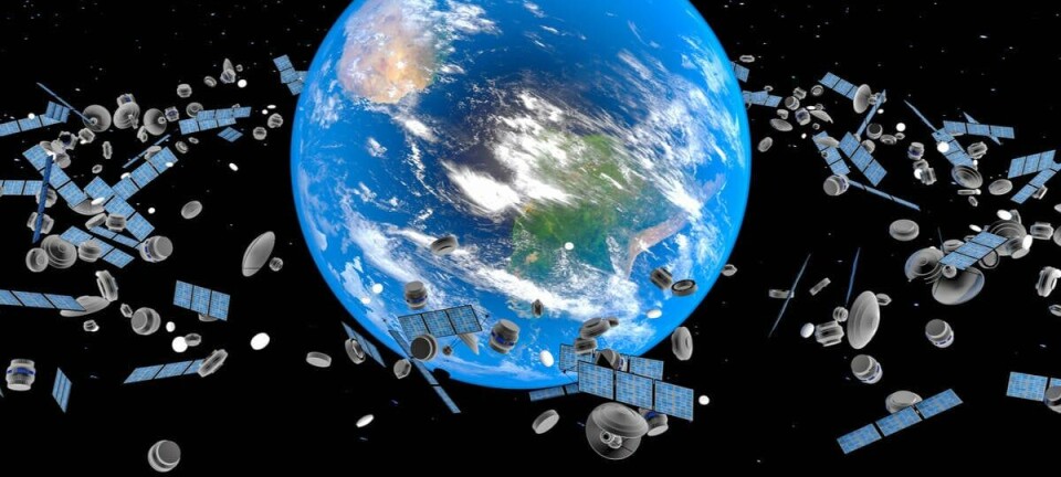 Illustration of Earth's orbit filled with satellites