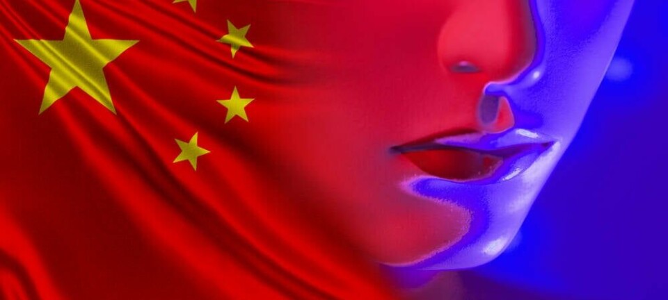 Illustration of a computer-generated person over a Chinese flag