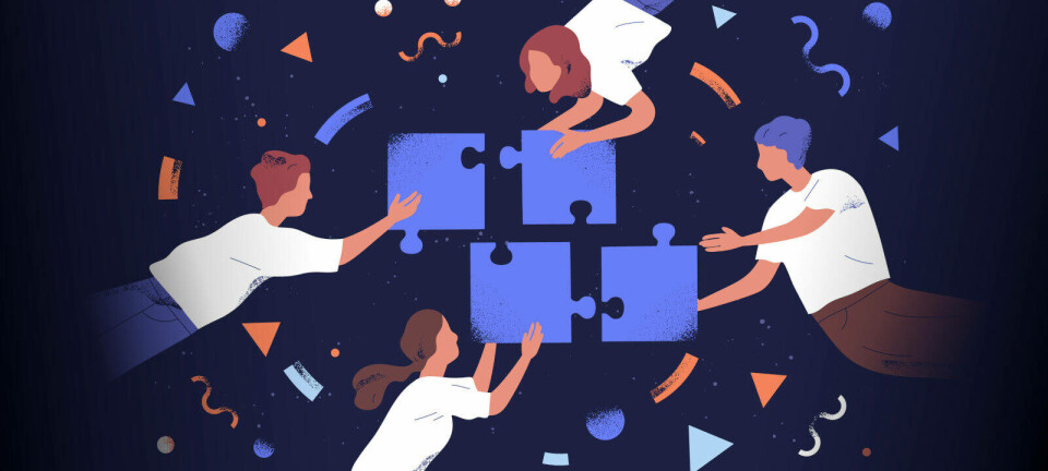 Illustration of people working together as a team to build a system