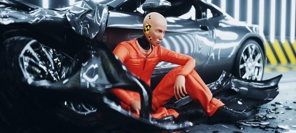 crash test dummy with AI car – conceptual 3d illustration created by human artist