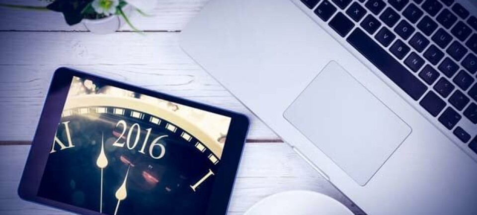 2016 New year's message written on tablet which is resting on a laptop keyboard. Photo by Shutterstock