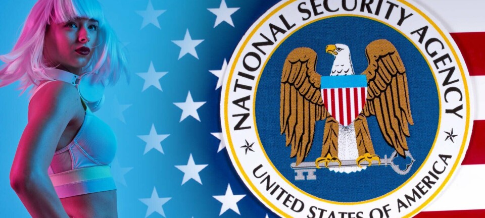 Combination of someone in their underwear next to the NSA logo