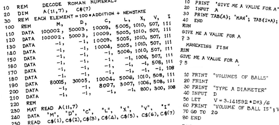 Examples of simple BASIC programming code