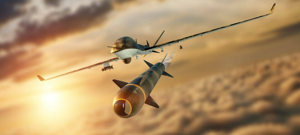Illustration of a military drone firing a missile