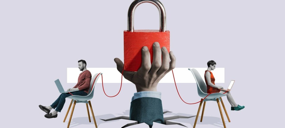 Illustration of two people talking securely to each other from their laptops