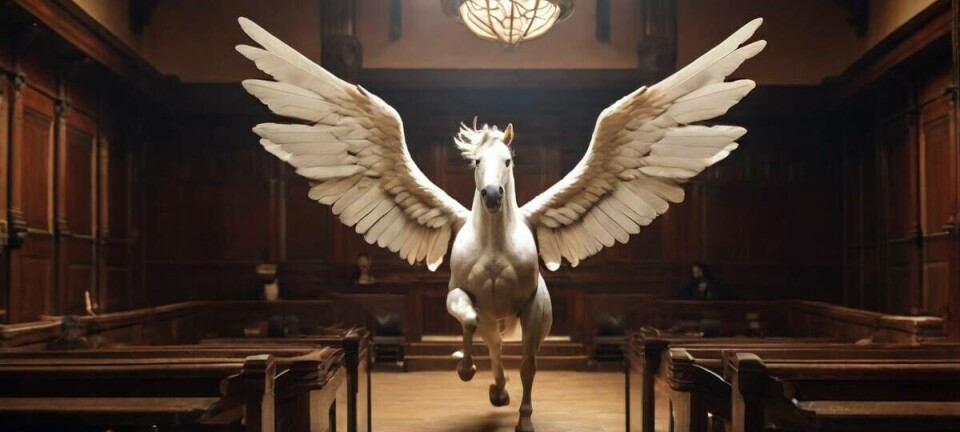 Pegasus flying in courtroom