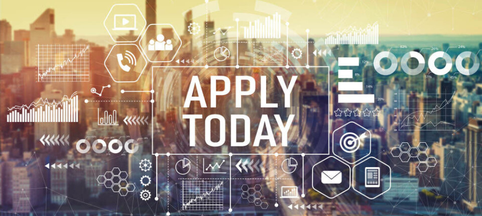A graphic reading 'apply today' over a cityscape