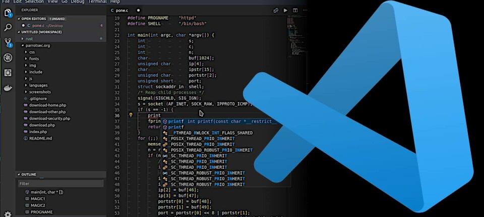 Combination of VS Codium screenshot and the Visual Studio Code icon