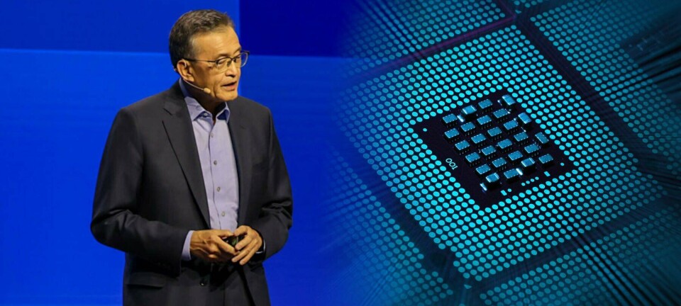 Combination of Intel handout of Intel CEO Lip-Bu Tan and a chip