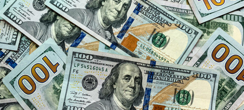 Top-down view of $100 bills