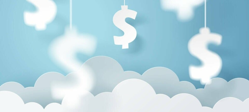 Illustration of dollar symbols hanging over clouds