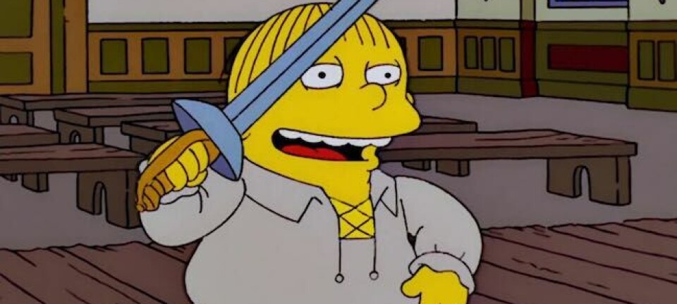 Ralph Wiggum as Hamlet, ready to stab