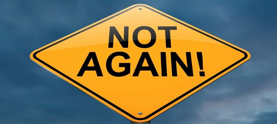 Not again road sign with cloudy background