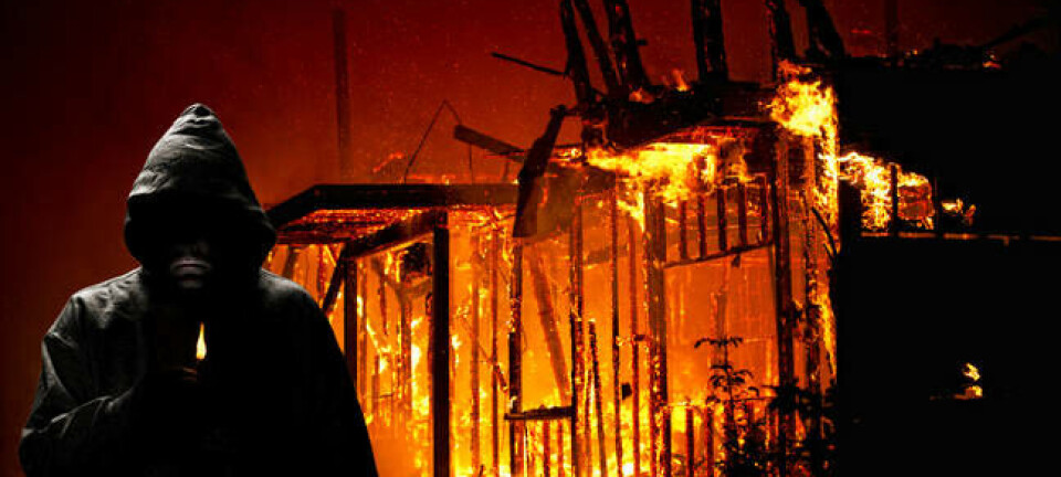 arsonist in front of burning building