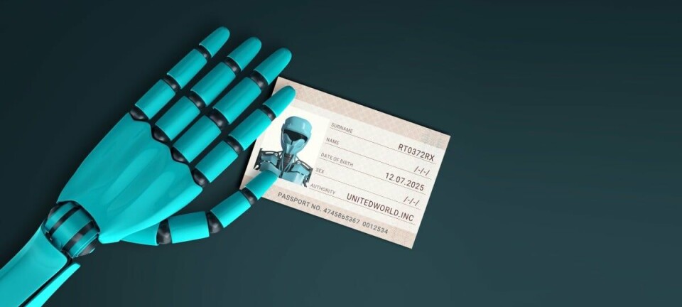 Robot handing over its ID card