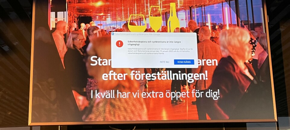 Message box warning about retirement of a Google service in Swedish