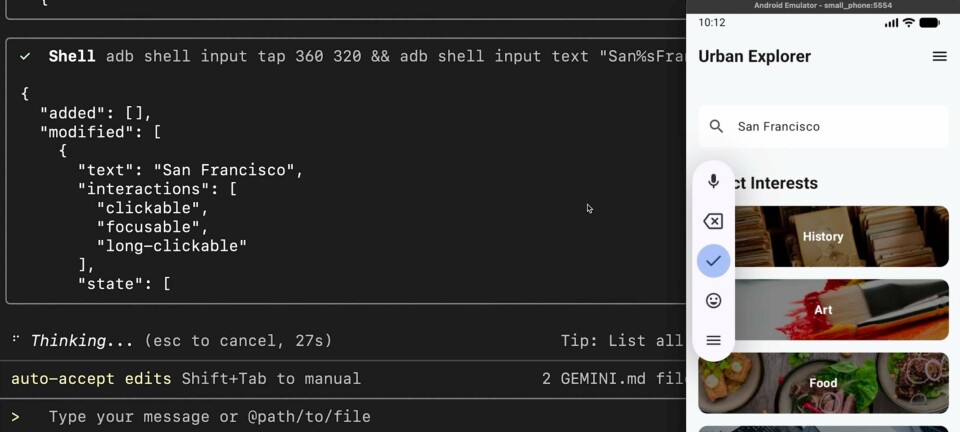 Using the Gemini agent and Android CLI to build an application