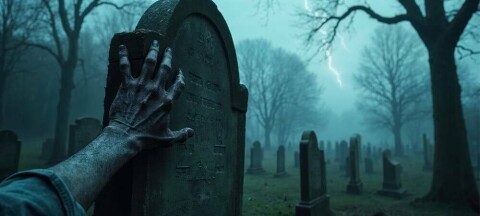 Graveyard with zombie hand