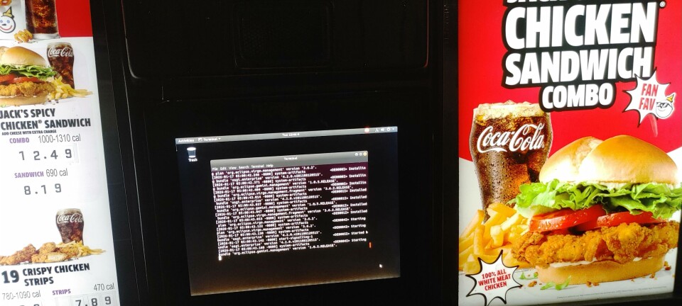 Customer order screen showing terminal window