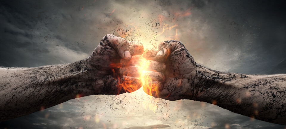 Two clenched fists collide in a dramatic illustration with sparks and a dark background.